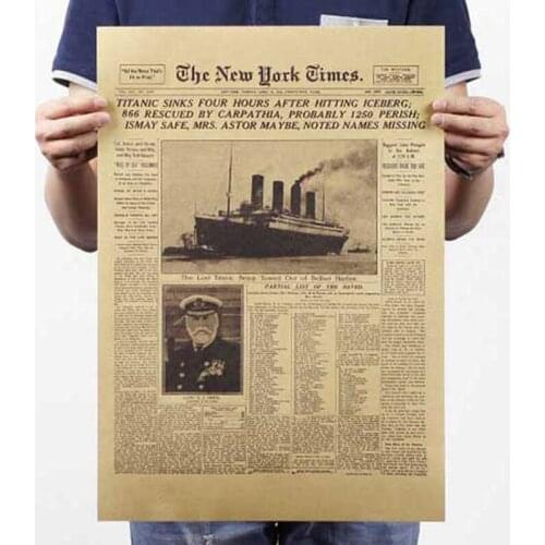 New York Times Historical Moments Retro Leather Old Newspaper Titanic Shipwreck Bar Home Decoration Poster