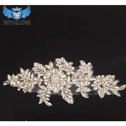 Handcraft Silver Crystal Rhinestone Beaded Sewing Applique embroidery Patches 10*26cm For Wedding Decoration Bridal Dresses