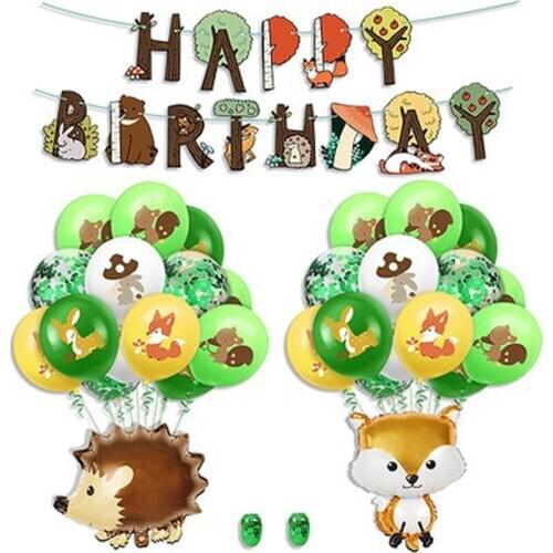 Jungle Animal Theme Birthday Party Balloon Set Squirrel Fox Latex Balloon Tree Animal Banner Party Decorations Kids Favor Gifts
