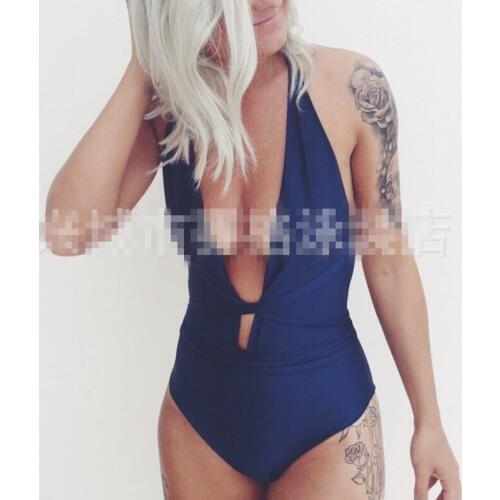 Sexy Women One Piece Monokini Swimsuit Beach Swimwear 2018 Women Solid Deep V Monokini Bodysuit Beach Swimsuit Maillot De Bain