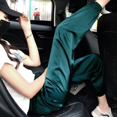 Ice Silk Fabric Bloomers Womens Summer Thin Section High-waist Loose-fitting Sports Harem Pants Island Silk Casual Pants