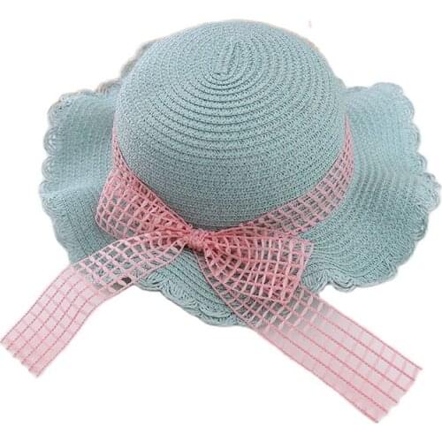 Rural Wind Ribbon Falbala Parent-Child Sun Hat Spring Summer Brand Beach Straw Hats For Girl Women Kid Wide Brim Cap