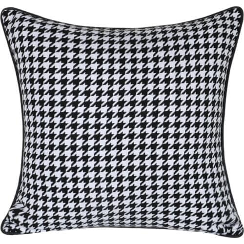 Contemporary Dog Tooth Design Woven Jacquard Decorative Pillow Case Black White Checks Sofa Chair Cushion Cover 45x45cm 1pc/lot