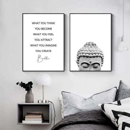 Buddha Statue Canvas Painting Simple Text Wall Picture for Living Room Motivational Quostes Home Decoration Posters and Prints