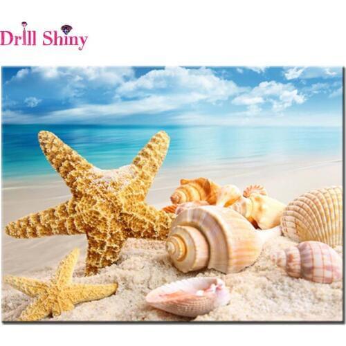 Drill Shiny Diamond embroidery sea Shell starfish scenery Diamond Painting Icon rhinestone Square diamond Home decoration