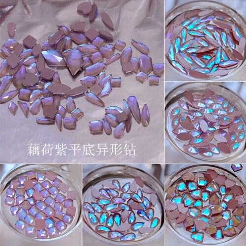 20PCS Nail Art Jewelry Diamond New Luxury Flat Bottom Shaped Diamond Nail Diamond Decoration Lotus Purple Nail Diamond CE025