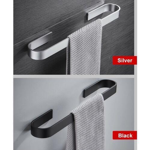 Bathroom Towel Rack Aluminum Alloy 25-45cm Black Oil Brushed Fixed Bath Towel Holder Bath Shelves Towel Rail