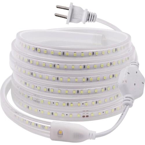 Waterproof LED Strip Light 120LED/m SMD 2835 220V 110V Flexible LED Ribbon Lights Lamp With EU US UK Power Plug Home Decoration