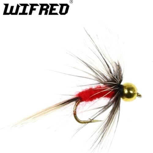 Wifreo 10PCS Gold Beadhead Long Beard Nymph Red Body Fishing Fly Artificial Bait