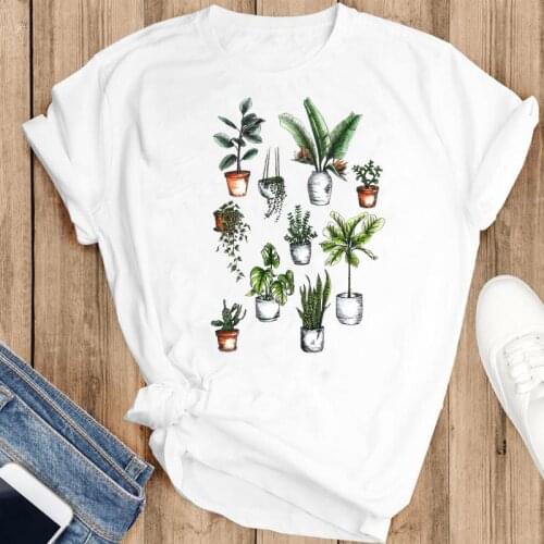 Women Graphic Plant Watercolor 90s Cartoon Casual Fashion Summer Female Clothes Print Short Sleeve Tops Tees Tshirt T-Shirt
