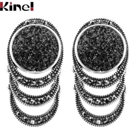 Hot 2017 Fashion Black Broken Stone Accessories Earring For Women Bohemia Silver Plated Jewelry Engagement Earrings