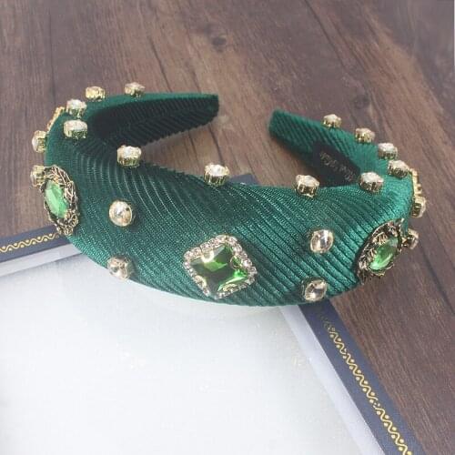 New Green Black Sponge Headband Wide Colorful Rhinestone Women Crown Hairbands Trendy Headwrap 2019 Fashion Hair Accessories