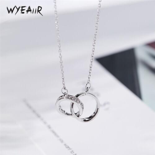 WYEAIIR 925 Sterling Silver Zircon Mosaic Double Circle Geometry Clavicle Chain Female Necklace