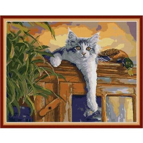 Cat and duck animals counted printed on the canvas 11CT 14CT DIY kit Cross Stitch embroidery needlework Sets home decor