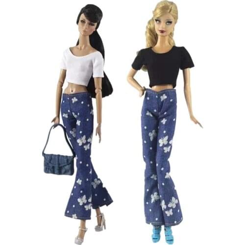 11.5" Fashion Butterfly Jeans Denim Pants Doll Trousers For Barbie Clothes Clothing Bottoms 1/6 BJD Dolls Accessory Kids DIY Toy