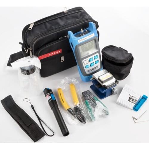 12pcs/set Fiber Optic FTTH Tool Kit with FC-6S Fiber Cleaver and Optical Power Meter 5km Visual Fault Locator Wire stripper