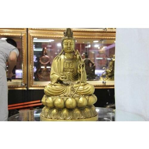 16 Chinese Pure Brass Copper Bodhisattva Kwan-Yin Guanyin Buddha Sit padma lotus