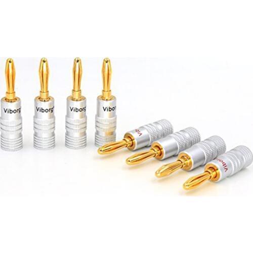 Viborg x 16pcs High End 4MM 24K Gold-Plated Screws locking Banana plug Connectors for speaker cable + Heat shrink tubes