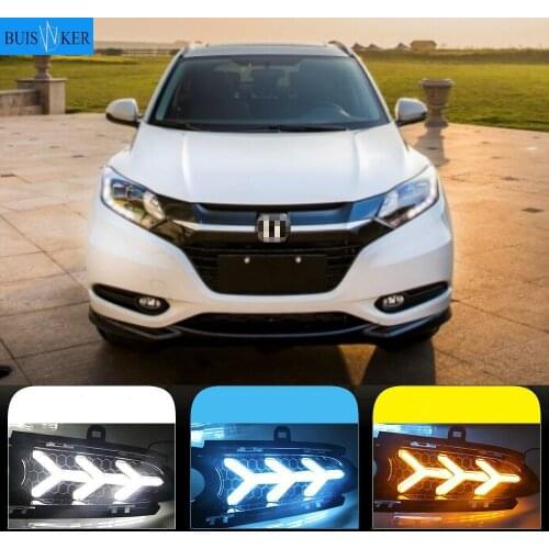 2Pcs For Honda HR-V HRV Vezel 2014 2015 2016 2017 2018 DRL fog lamp Daytime Running Lights with yellow turn signal
