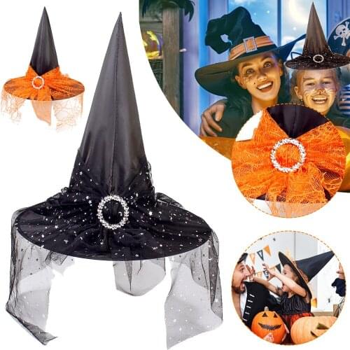 2021 Fashion Personality Witch Hat Holiday Halloween Costume Orange/Black Cosplay Wide Brim Hat for Halloween Party Cosplay