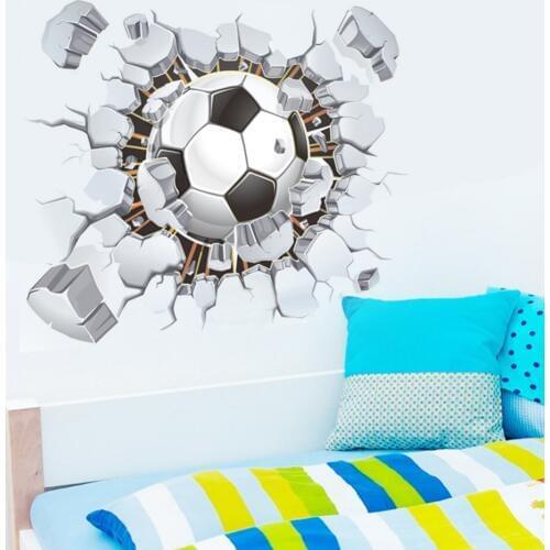 3d View Soccer Football Cracked Wall Stickers For Kids Rooms Boys Bedroom Home Decoration Pvc Wall Decals Diy Mural Art