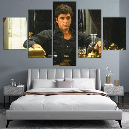 5 Panel Canvas Prints Wall Decor for Living Room Scarface Tony Montana Gangster 5 Pieces Canvas Wall Art Modern Wall Art Decor