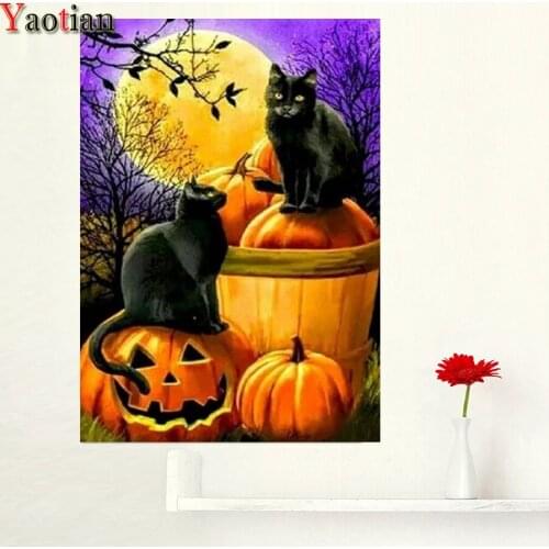 5D DIY Diamond Painting Cartoon Halloween Cat Pumpkin Diamond Embroidery Cross Stitch Needlework Wall Decoration Gift