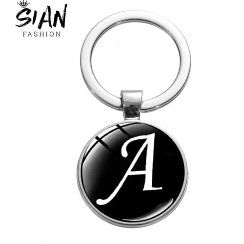 SIAN Hot 26 English Letters A-Z Keychain Art Photo Glass Cabochon Fashion Alphabet Novelty Design Keychains Couple Jewelry Gift