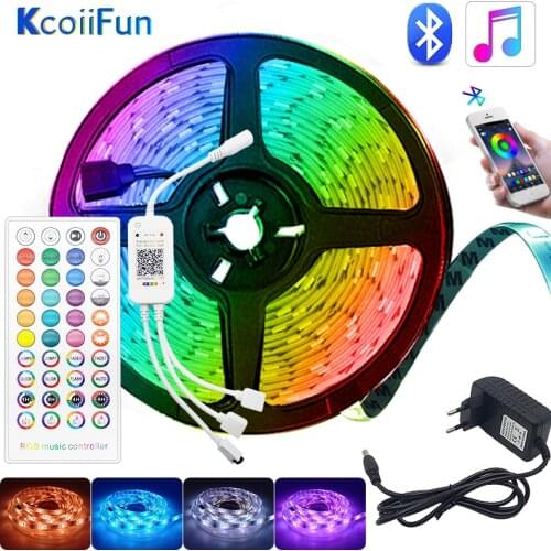 Bluetooth Music Controller SMD 2835 5050 LED Strip Light RGB Flexible Ribbon Tape 5M 10M 15M WIFI/IR Remote DC12V Room Lighting