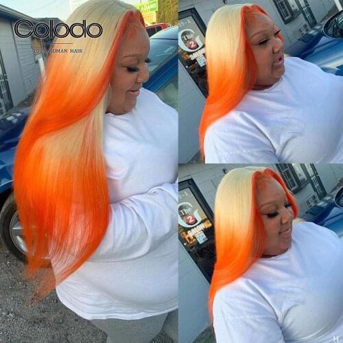 COLODO Straight Lace Front Wig Brazilian Remy Highlight Bob Wig Ombre Lace Front Human Hair Wigs Wig For Women