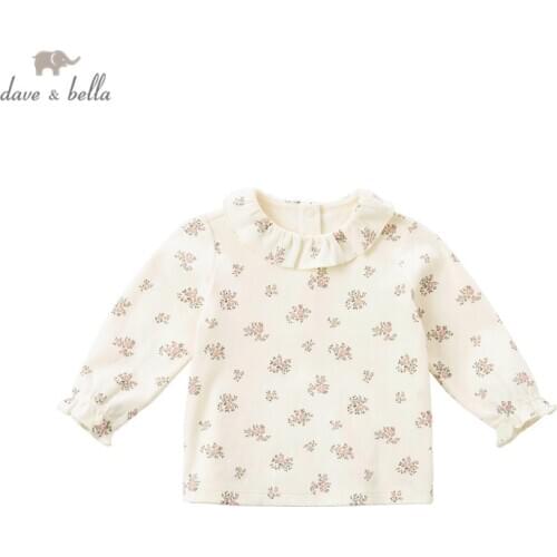 DBJ16826-2 dave bella spring baby girls cute floral print T-shirt children tops girl kids fashion tees