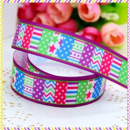 DHK 7/8'' 5yards dot chevron star printed grosgrain ribbon headwear hair bow diy party decoration OEM Wholesale 22mm C1095