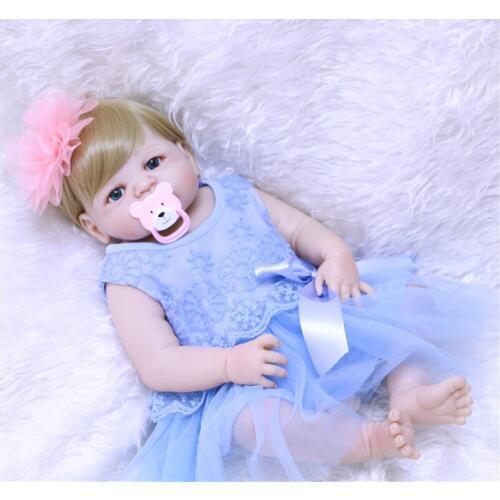 DollMai bebe reborn full silicone vinyl reborn baby dolls 22" girl body blonde hair wig can enter water toy dolls reborn bonecas