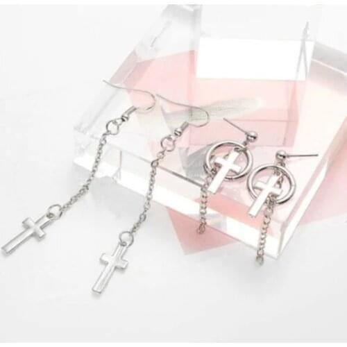 Ea1224 Europe punk Vintage street style geometric pendant long chain earrings cross earrings Female jewelry accessories