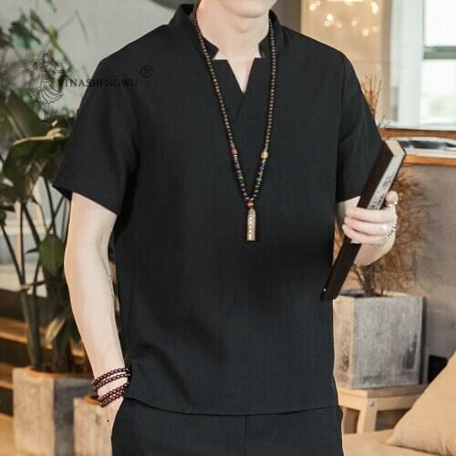 Summer New Japanese Style Men V Neck Short-Sleeved T-shirt Loose Top Trousers Asian Haori Yukata Casual Shirt Harajuku Costumes