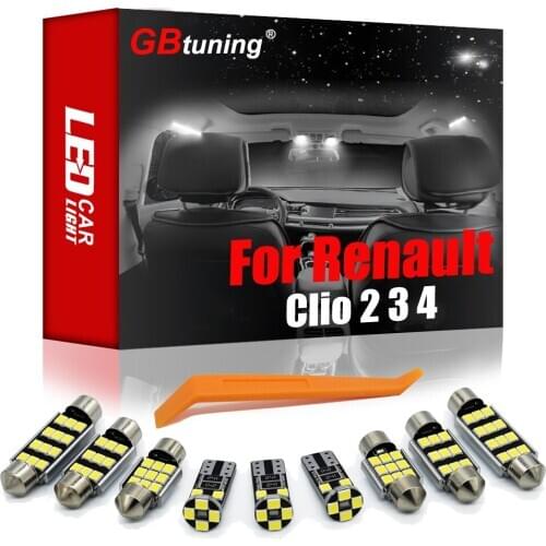 GBtuning Canbus LED Interior Light Kit for Renault Clio 2 3 4 II III IV MK2 MK3 MK4 1998-2016 2017 Car Dome Reading Ceiling Lamp