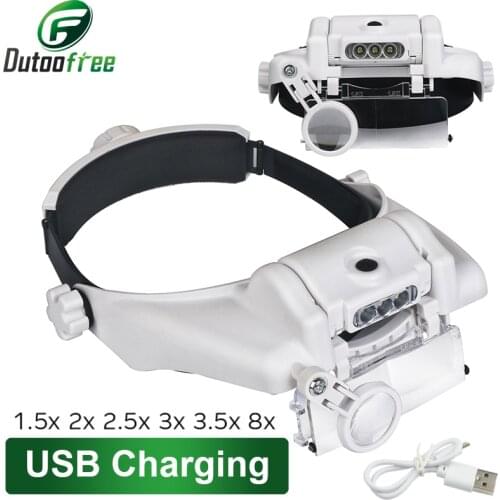 USB Rechargeable Glasses Loupe Watchmaker Repair Tool Glasses Magnifier LED Headband Magnifying Glass 1.5x 2x 2.5x 3x 3.5x 8