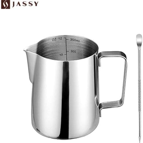 JASSY Stainless Steel 350ml/600ml Milk Pitcher Espresso Milk Frothing Jug Decorating Needle Latte Art Cup Cream Frother Pitcher