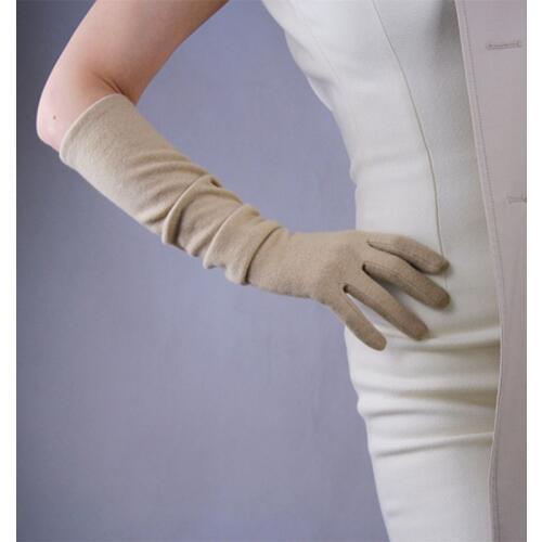 Cashmere Gloves Wool 50cm Long Section Elbow Elastic Female Models Fine Retro French Elegant TB42