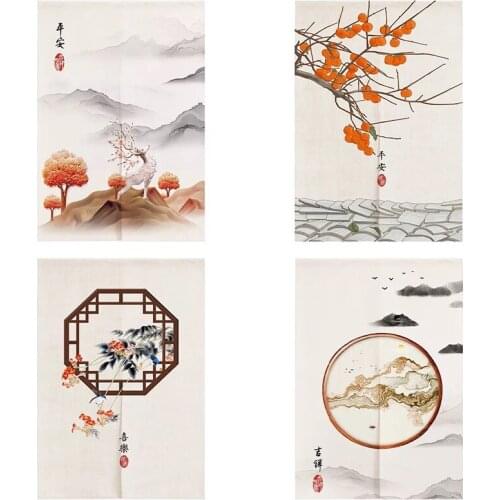 Chinese Door Curtain Bedroom Fabric Partition Curtain Kitchen Half Panel Curtain Shower Blackout Curtain Home Decor