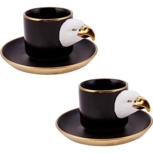 Karaca Eagle 2 Person Coffee Cup Set Turkish Coffee Espresso 2 Coffee Cups + 2 Saucers Made in Turkey %100 Original