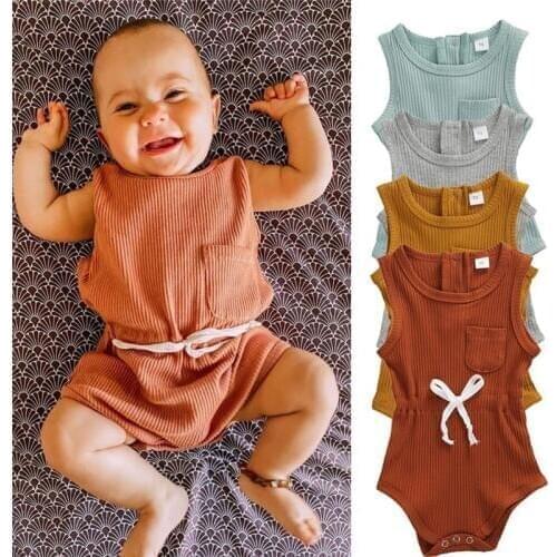 Toddler Baby Boys Romper Clothes Newborn Girls Rompers Cotton Knitted Sleeveless Jumpsuit Outfit Clothes For Kid Baby One-Pieces