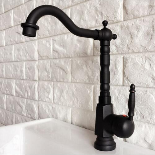 Kitchen Wet Bar Bathroom Vessel Sink Faucet Black Oil Rubbed Bronze One Handle Swivel Spout Mixer Tap Single Hole mnf354