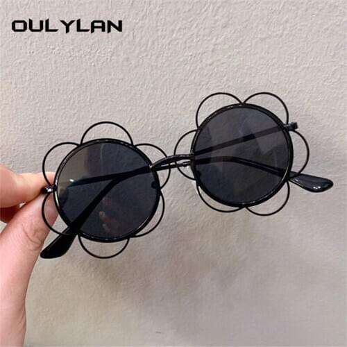 Oulylan Cute Sunflower Sunglasses Kids Lovely Round Sun Glasses Girls Summer Children Metal Frame Shades Eyewear UV400