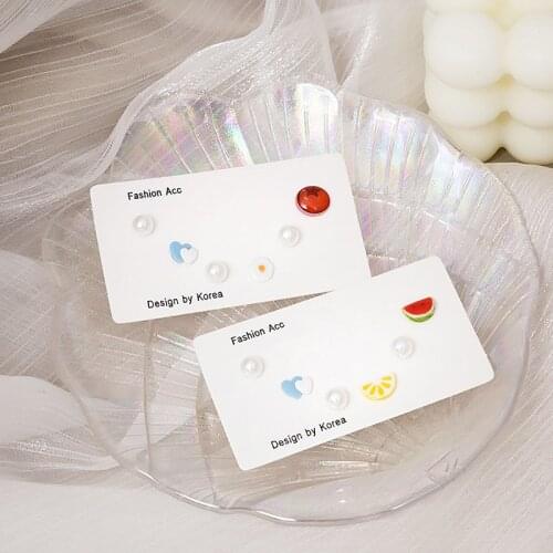 Cute Mini Egg Heart Watermelon Shaped Earrings For Women Girls Fashion Sweet Korean Stud Ear Jewelry Party Gifts 3 Pairs