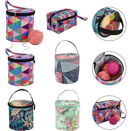 Blue Printing Multifunctional Knitting Bag DIY Sewing Tool Yarn Case Household Crocheting Thread Wool Storage Handbag