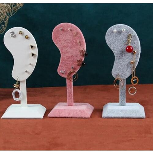 Fashion Earring Display Stand Ear-shaped Ear Clip Stud Jewelry Display Organizer Stand Microfiber Earring Display Holder Rack