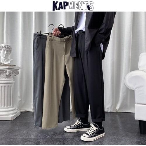 KAPMENTS Men Solid Harajuku Straight Sweatpants 2021 Mens Vintage Baggy Streetwear Joggers Pants Man Korean Fashion Causal Pants
