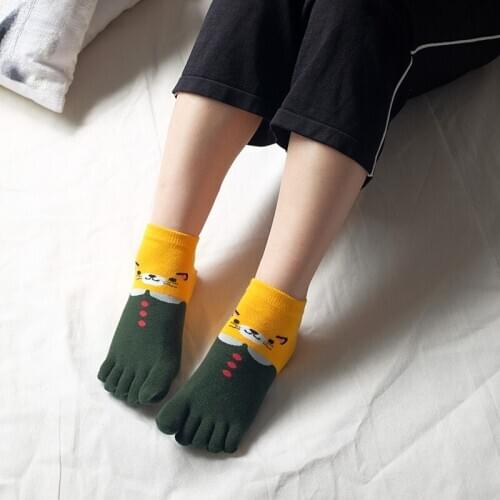 5 Pairs Of Five Finger Socks Female Short Tube Cotton 5 Toe Socks Cartoon Animal Cute Pattern Cotton Female Socks