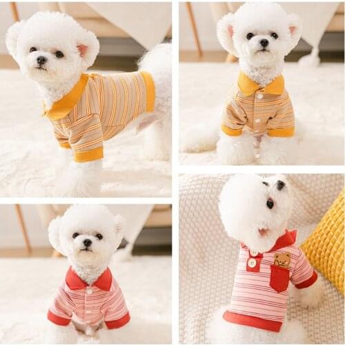 Dog Clothes New Autumn and Winter Striped Short Fleece Pocket Shirt Puppy Dog Two-legged Cat Shirt Pet Clothes